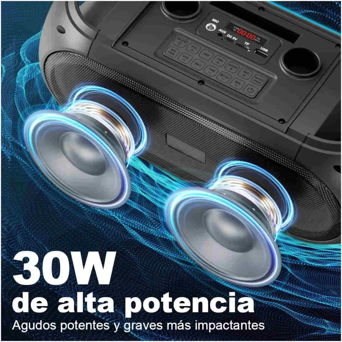 GENERICO - Parlante De Karaoke Bluetooth Portátil Con 2 Micrófonos Negro