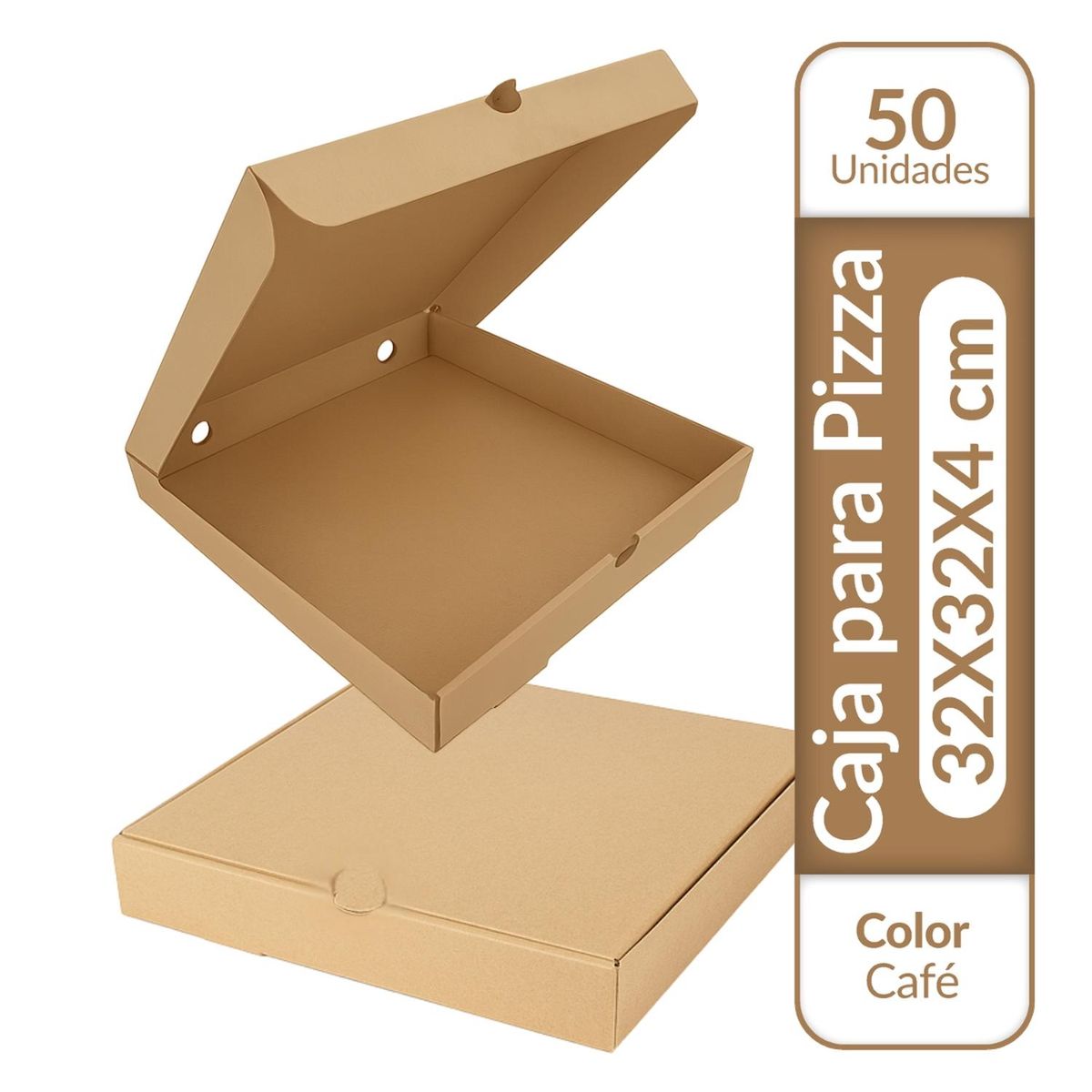 GENERICO - Caja Para Pizza 32x32x4cm 50 Unidades Vitrauss - Cafe