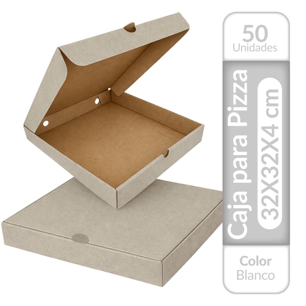 GENERICO - Caja Para Pizza 32x32x4cm 50 Unidades Vitrauss - Blanco