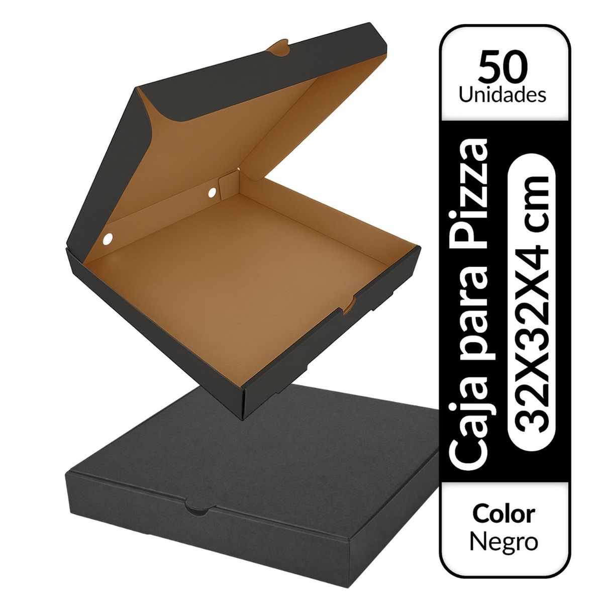 GENERICO - Caja Para Pizza 32x32x4cm 50 Unidades Vitrauss - Negro