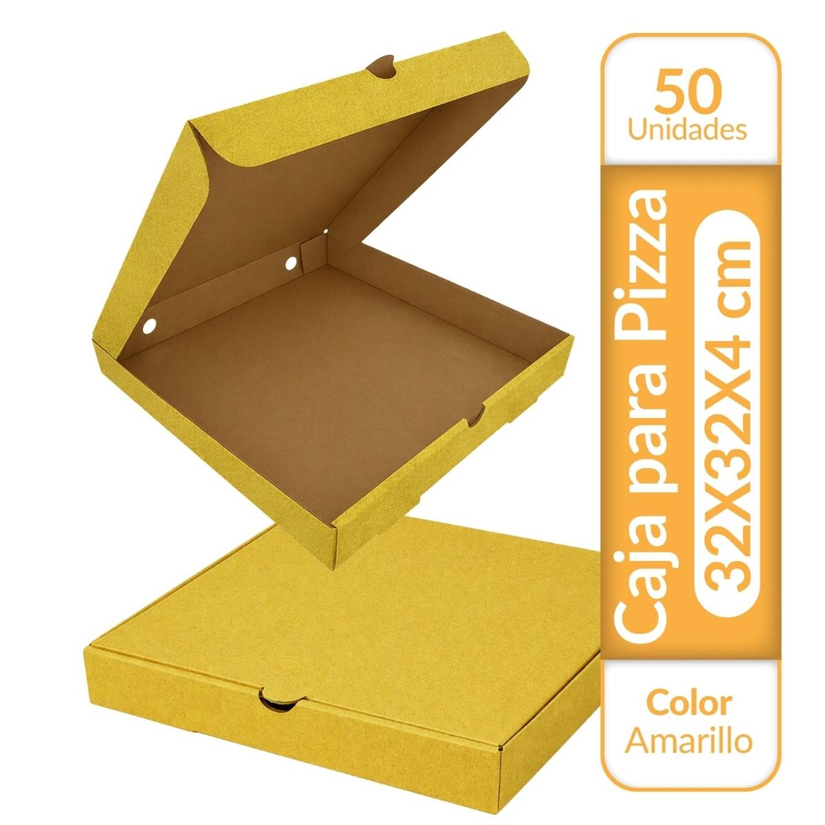GENERICO - Caja Para Pizza 32x32x4cm 50 Unidades Vitrauss - Amarillo