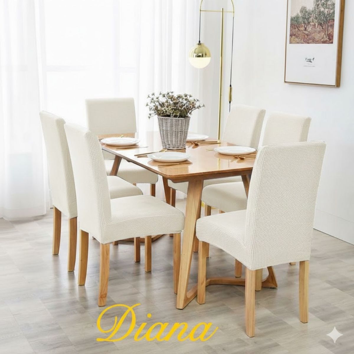 DIANA - FUNDA SILLA CUADRILLE SET DE 6 PIEZAS PREMIUN UNICOLOR BLANCO