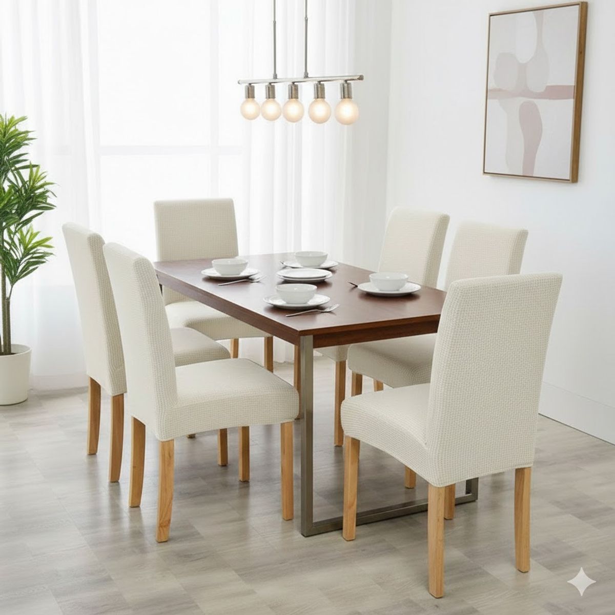 DIANA - FUNDA SILLA CUADRILLE SET DE 6 PIEZAS PREMIUN UNICOLOR BLANCO