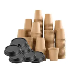 GENERICO - Pack 50 Vasos Kraft 12oz + 50 Tapas Café Vaso Desechables