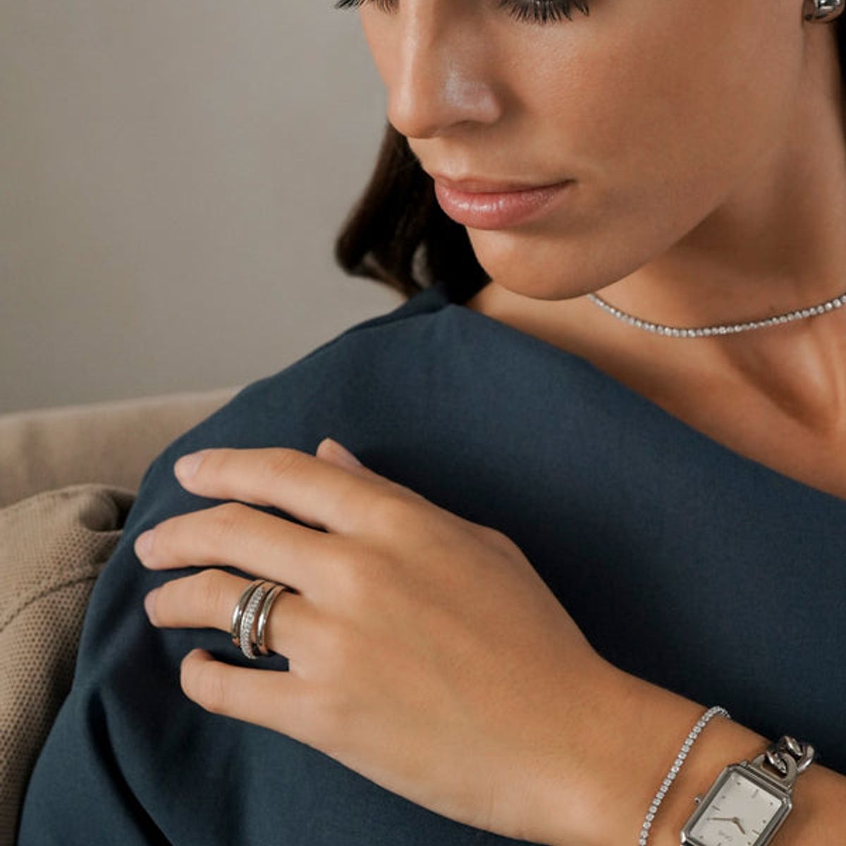 ONE DESIGNED IN LISBON - Anillo Silver Frost Crystal