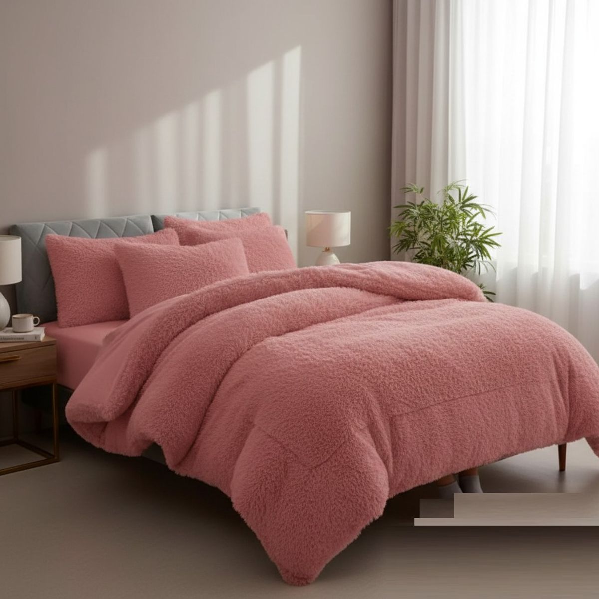 DIANA - COBERTOR DE INVIERNO PELUDO CON CHIPORRO PREMIUN 2 PLAZA UNICOLOR PALO DE ROSA
