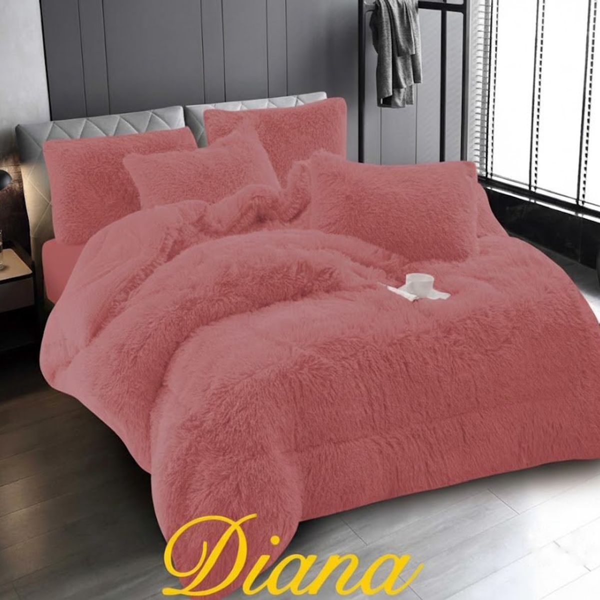 DIANA - COBERTOR DE INVIERNO PELUDO CON CHIPORRO PREMIUN 2 PLAZA UNICOLOR PALO DE ROSA