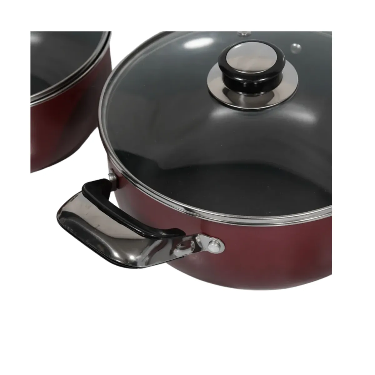 GENERICO - bateria de 3 Ollas Cacerolas Color Vino con Tapa de Vidrio - Ideal para Guisos