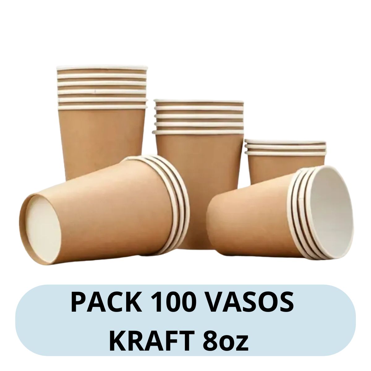 GENERICO - Vasos Polipapel Kraft 8oz Desechables Café Pack 100 Unidades Marrón
