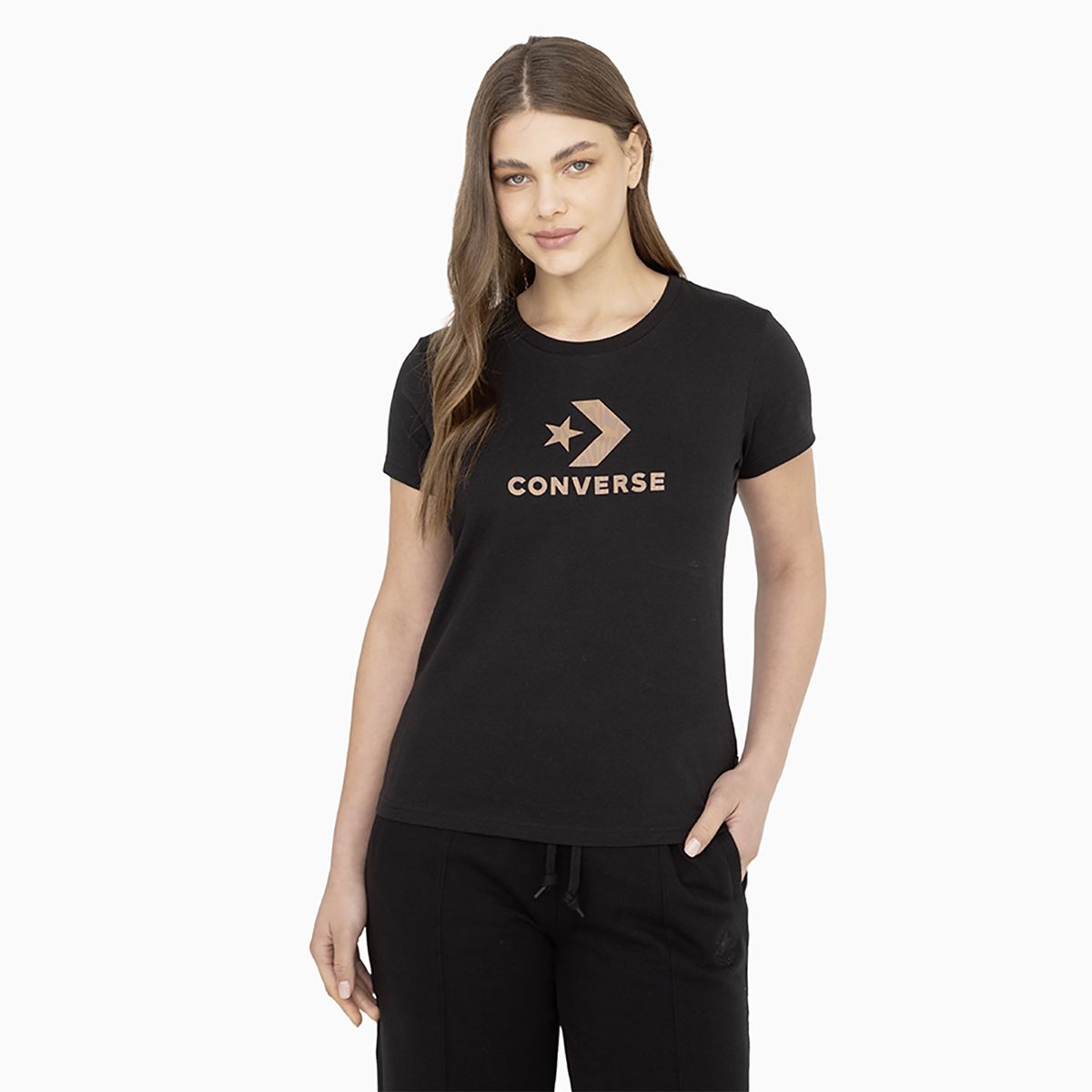 CONVERSE - Polera Converse Wild Star Chevron M/C Mujer Negro