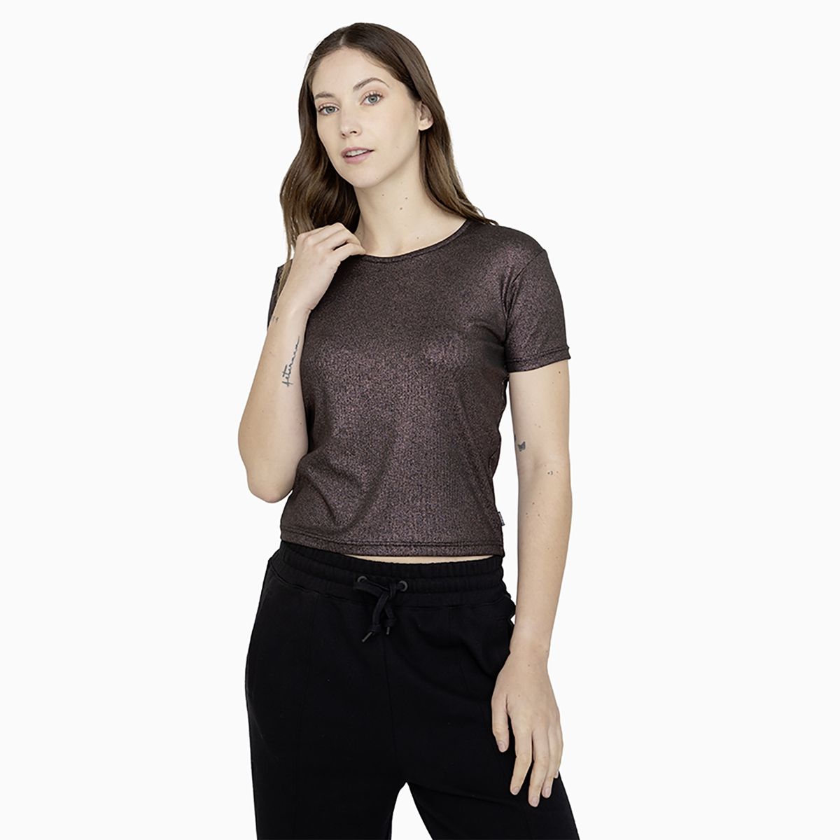 CONVERSE - Polera Converse Shiny Rib Slim M/C Mujer Negro