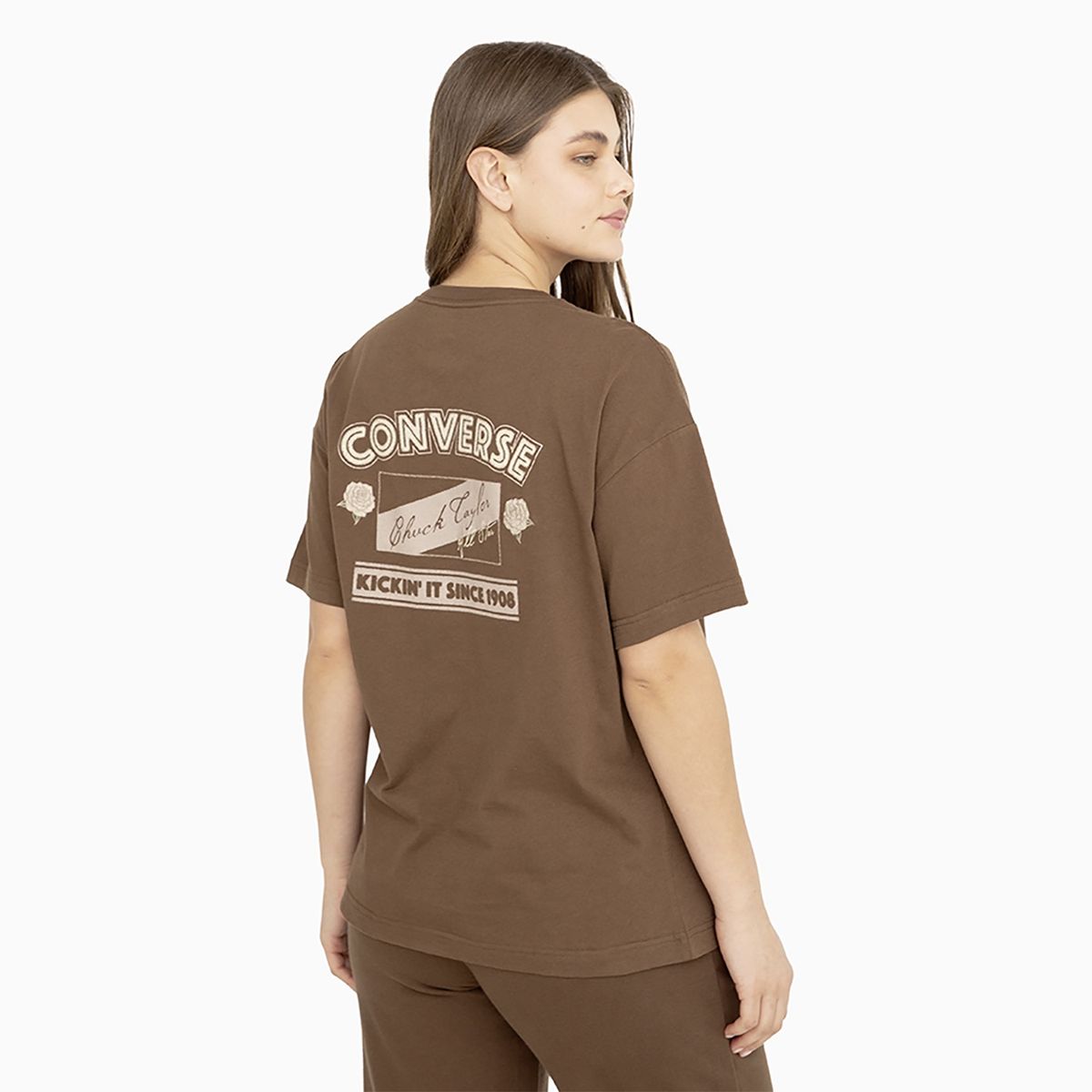 CONVERSE - Polera Converse Roses M/C Mujer Café
