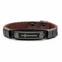GENERICO - ️ Pulsera Cruz Essentia Black Cuero & Acero Inoxidable
