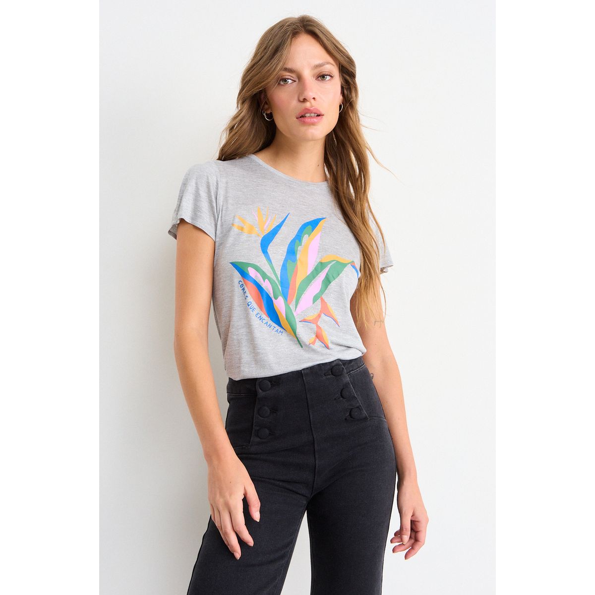 IO - Polera Estampada Mujer Gris Io