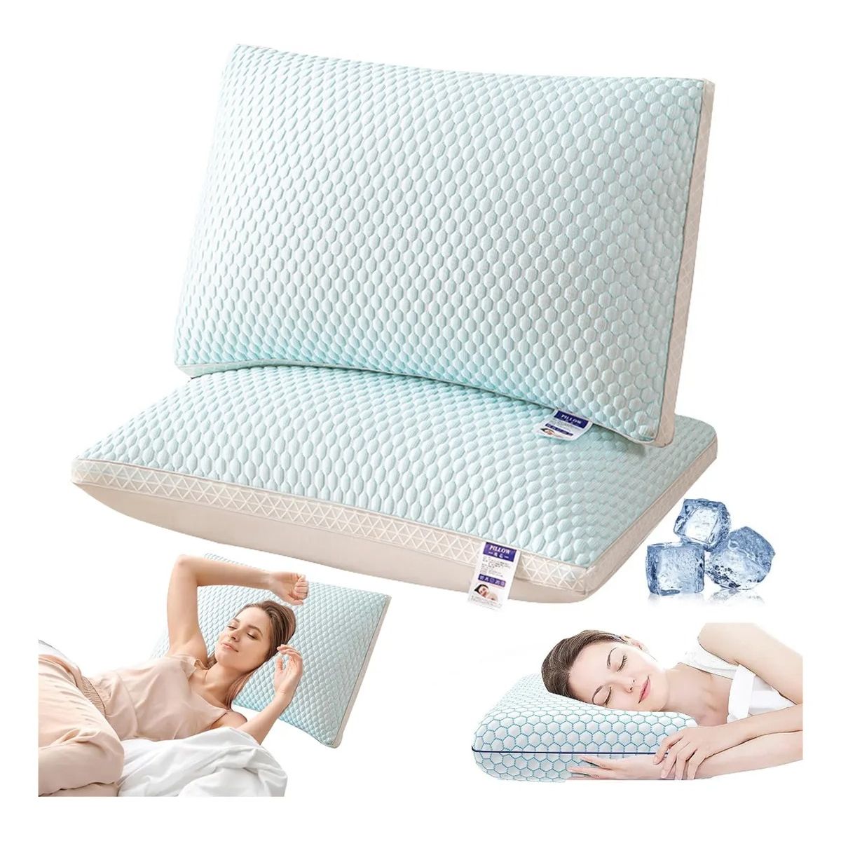 EVERSO - Pack 2 Almohada Refrescante Suaves Con Relleno De Plumón Verde Claro