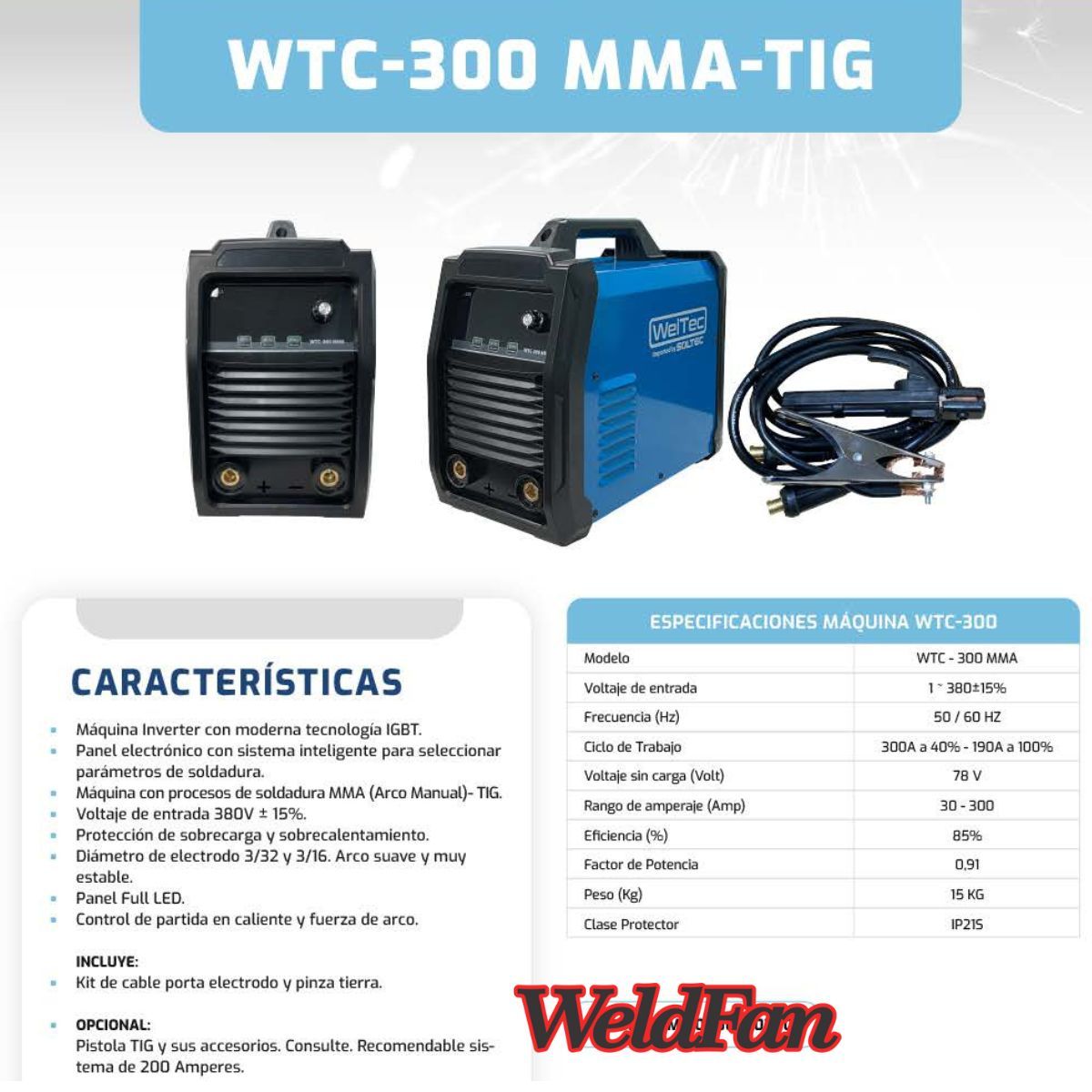 GENERICO - Maquina De Soldar Wtc-300 Mma-tig 380v 300a Panel Digital