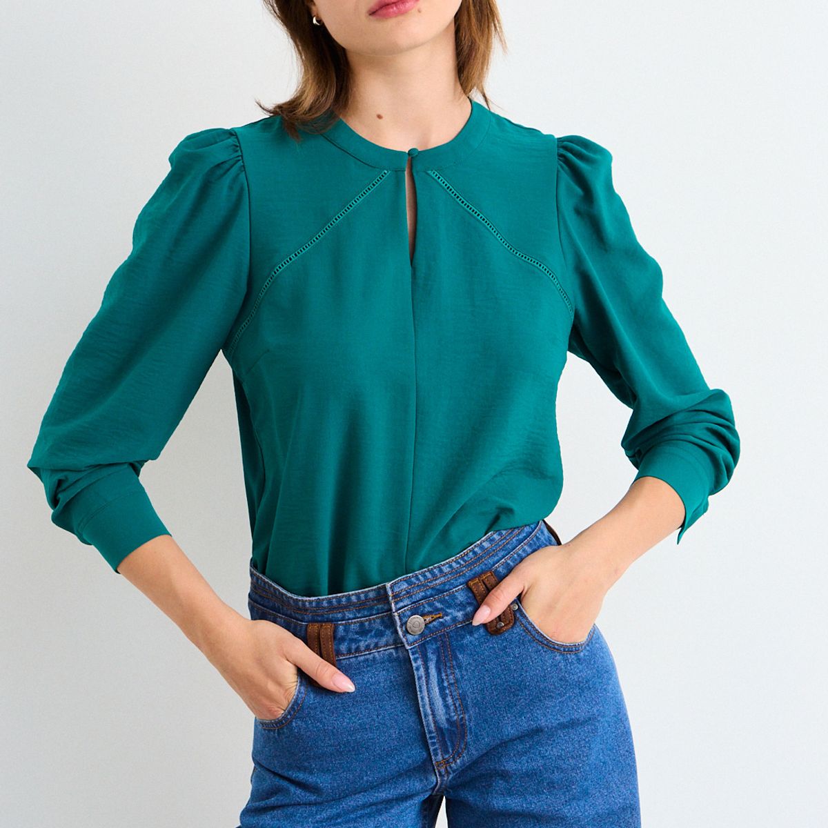 IO - Blusa Lisa Mujer Verde Petróleo Io