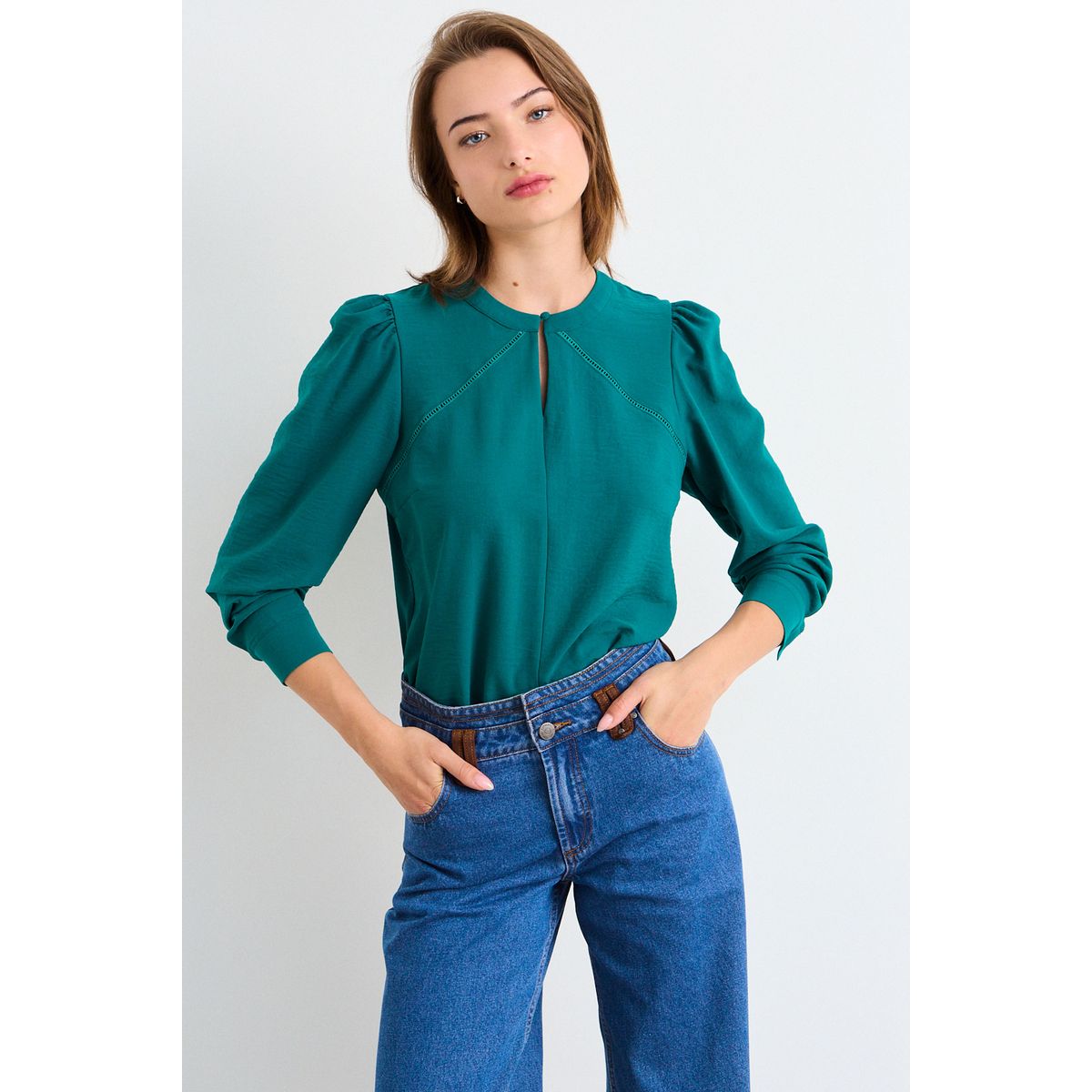 IO - Blusa Lisa Mujer Verde Petróleo Io