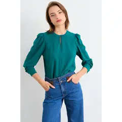 IO - Blusa Lisa Mujer Verde Petróleo