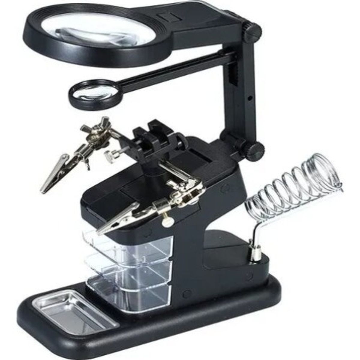 GENERICO - Soporte Para Soldador Con Lupa Y Led De 3 Cajones