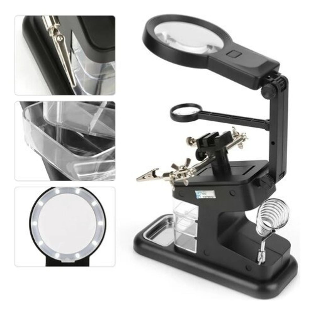 GENERICO - Soporte Para Soldador Con Lupa Y Led De 3 Cajones