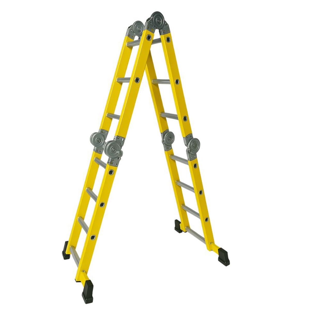 BOLTON - Escalera plegable multiuso Bolton fibra de vidrio amarilla 4x4 4.52 m
