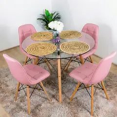 CORI CORI - Juego de Comedor Vidrio 80cm + 4 Capitonne Eames Ecocuero