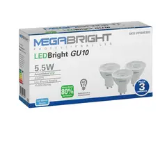MEGABRIGHT - Ampolleta LED PAR16 55W3000K GU-10 PACK X 3