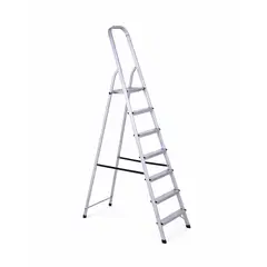 BOLTON - Escalera tijera aluminio amarilla 7 peldaños 210 m 120 kg con repisa