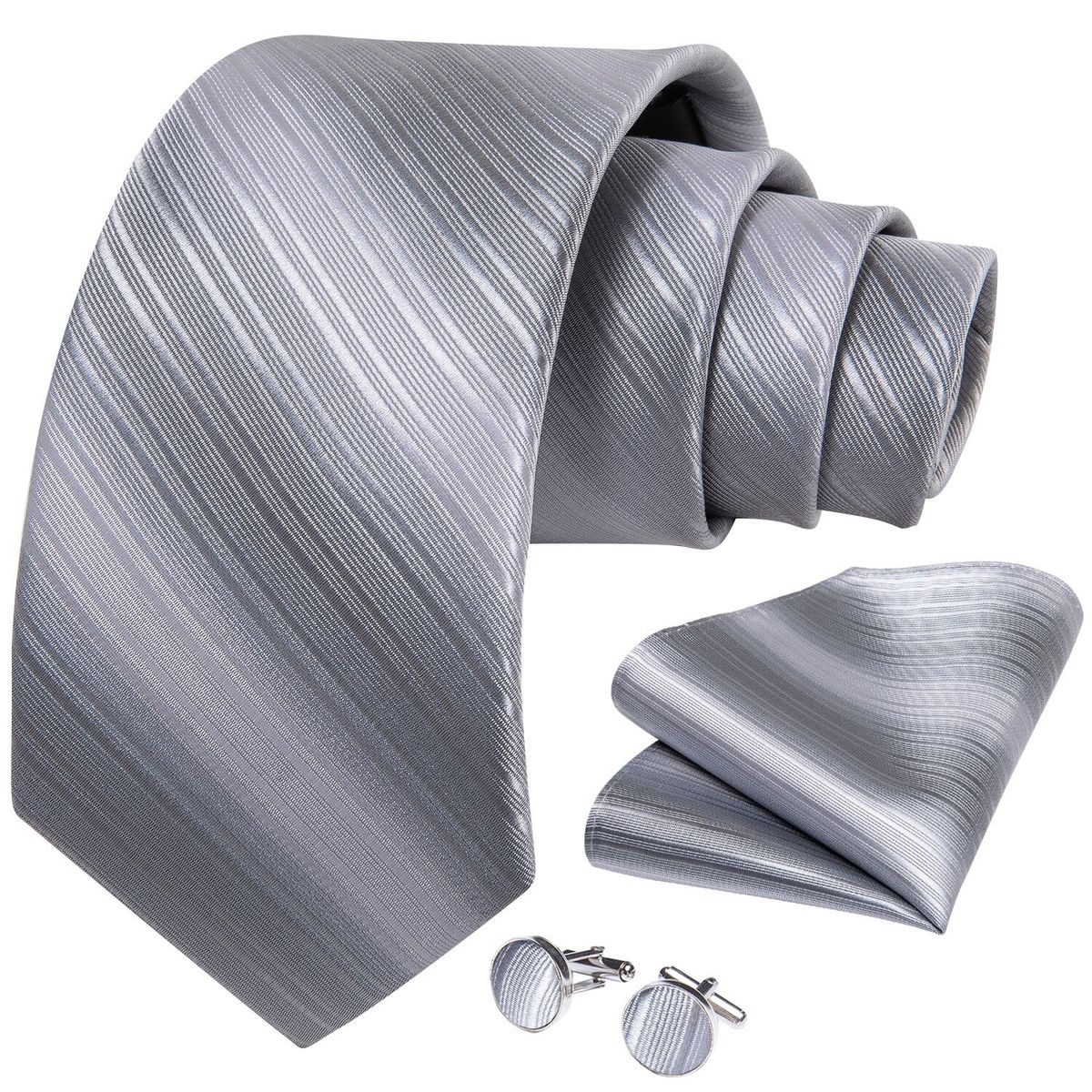 SN SONEC - Corbata plateada seda hombre formal paño y colleras Modelo Silver