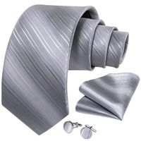 Corbata plateada seda hombre formal paño y colleras Modelo Silver