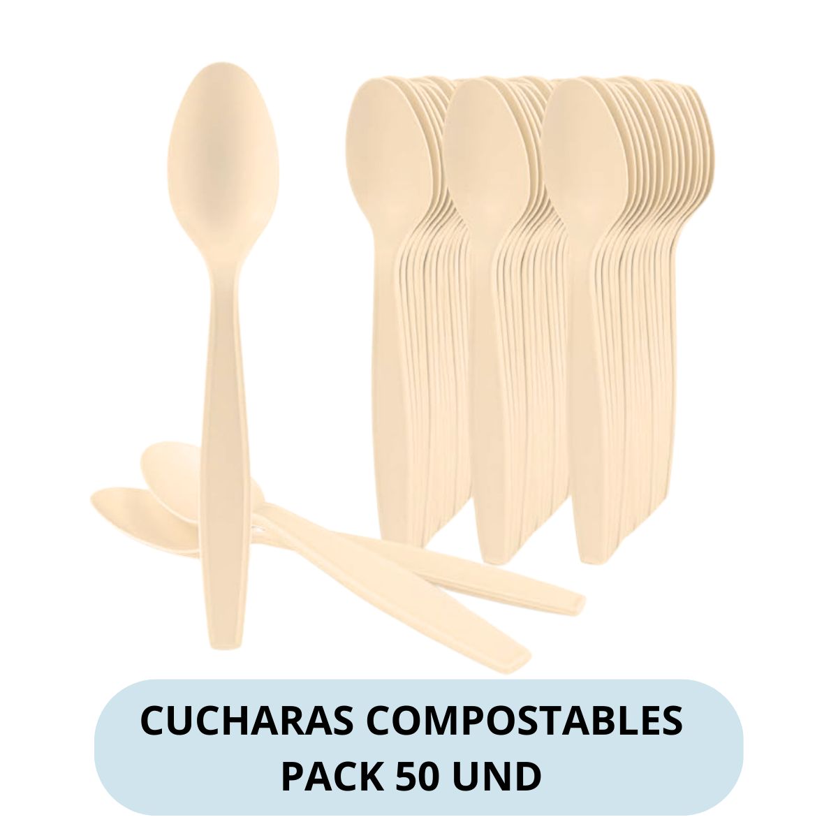 GENERICO - Cucharas Compostables De Almidón De Maíz Pack 50unds Beige