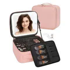 GENERICO - Maleta De Maquillaje Con Espejo Luz Led Organizador Rosa
