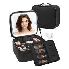 GENERICO - Maleta De Maquillaje Con Espejo Luz Led Organizador Negro