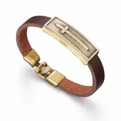 GENERICO - ️ Pulsera Cruz Heritage Brown Cuero & Acero Inoxidable