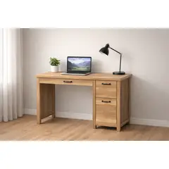 SPACE HOME - Escritorio Madera Natural 110 cm con Cajones y Almacenamiento
