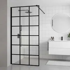 JOYTEK - Mampara Fija de Baño Cuadros Negros 190×90 cm Vidrio Templado 8 mm