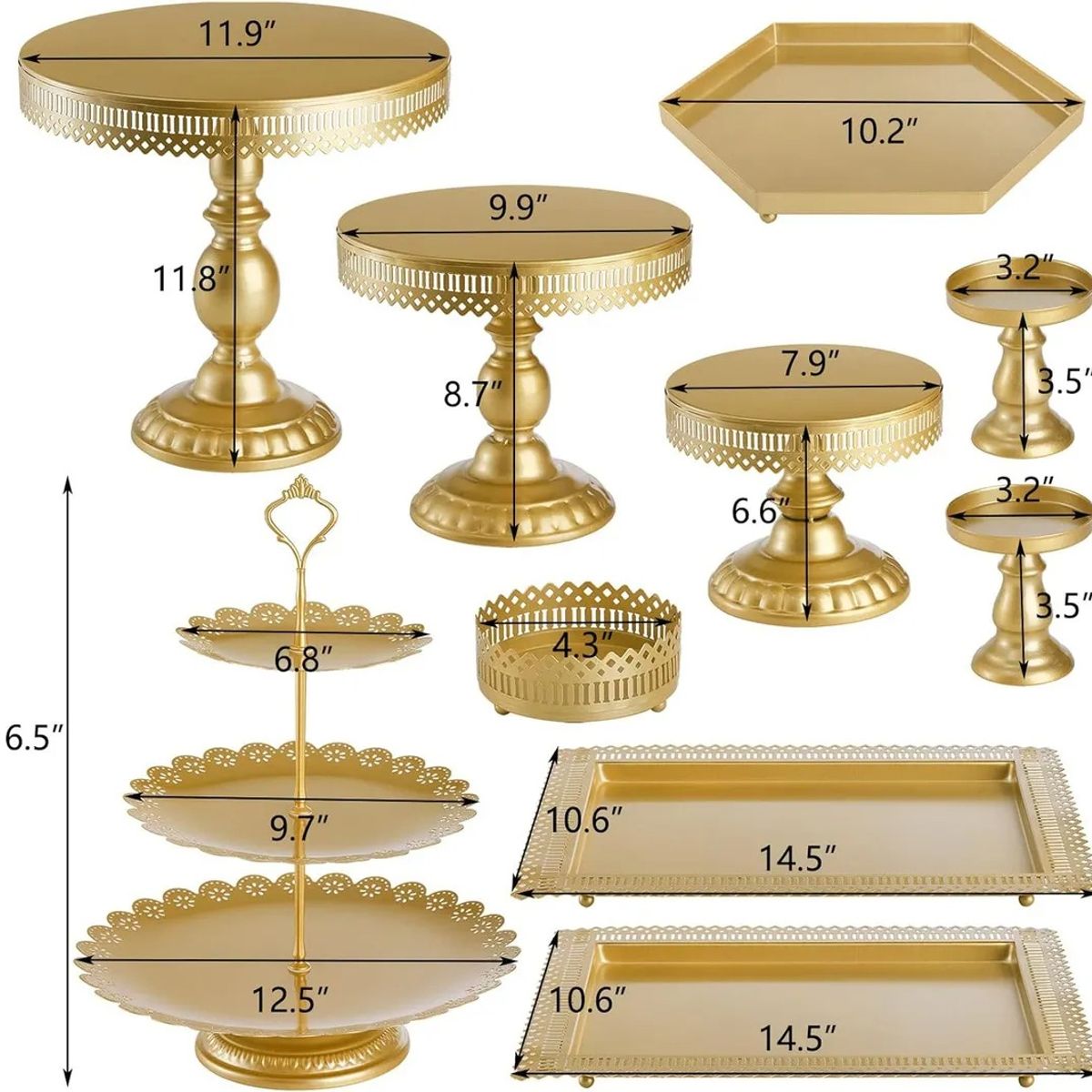 EVERSO - Set 10 Piezas Porta Torta Queques Donas Bandejas Reposteria Dorado