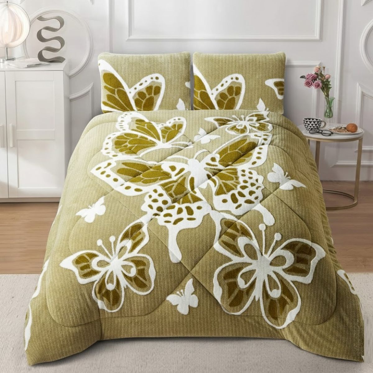 GENERICO - COBERTOR KING CON CHIPORRO JACQUARD CUTTING MARIPOSA INVIERNO QUITA FRIO TF