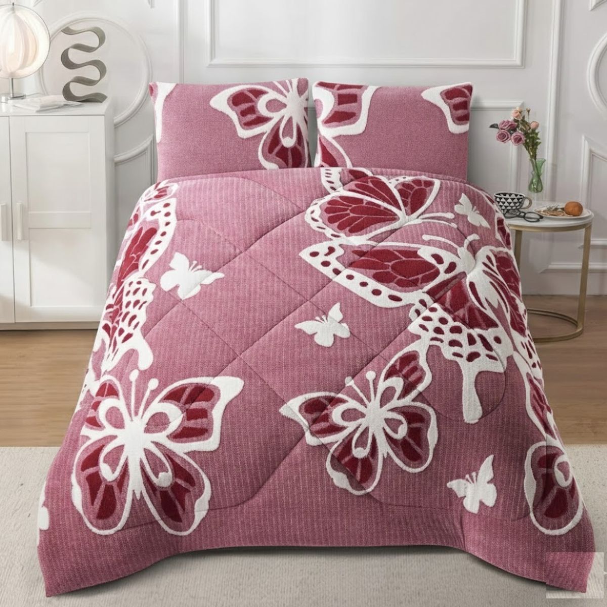 GENERICO - COBERTOR KING CON CHIPORRO JACQUARD CUTTING MARIPOSA INVIERNO QUITA FRIO TF
