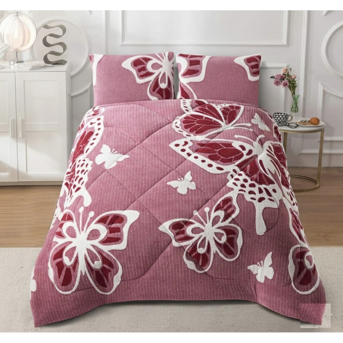 GENERICO - COBERTOR KING CON CHIPORRO JACQUARD CUTTING MARIPOSA INVIERNO QUITA FRIO TF