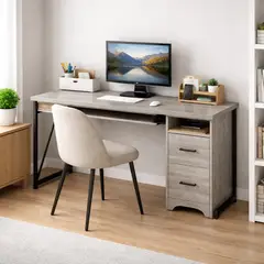 SPACE HOME - Escritorio Prisma Grey 120x45x76 cm Gris Madera Industrial con Cajones