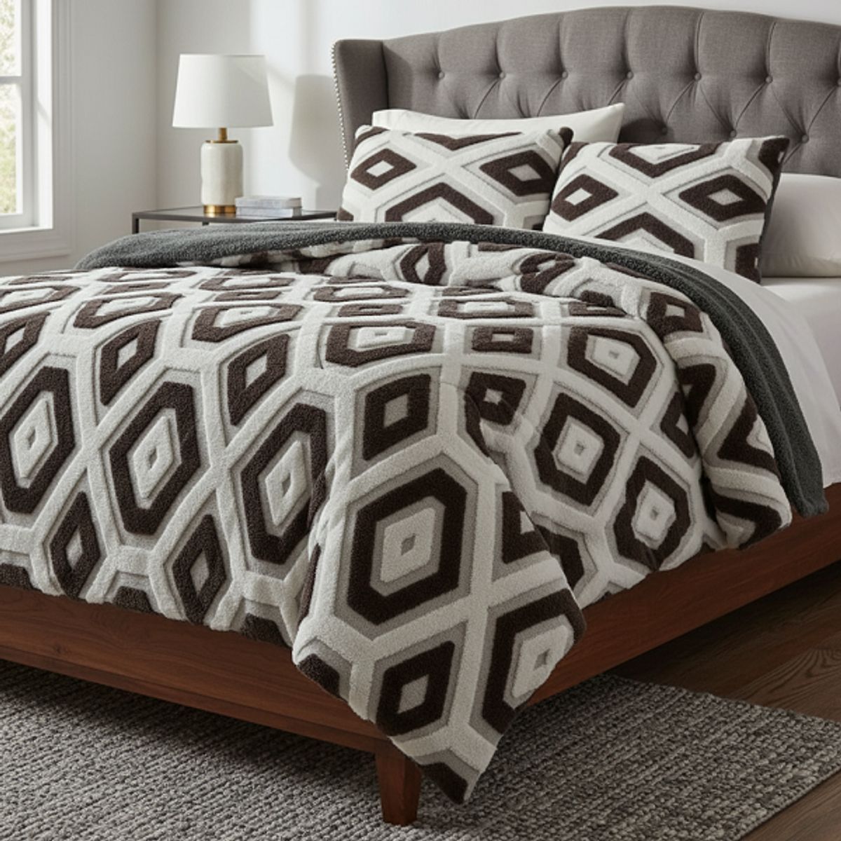 GENERICO - COBERTOR CON CHIPORRO 1.5 PLAZA  JACQUARD ROMBO  INVIERNO QUITA FRIO TF