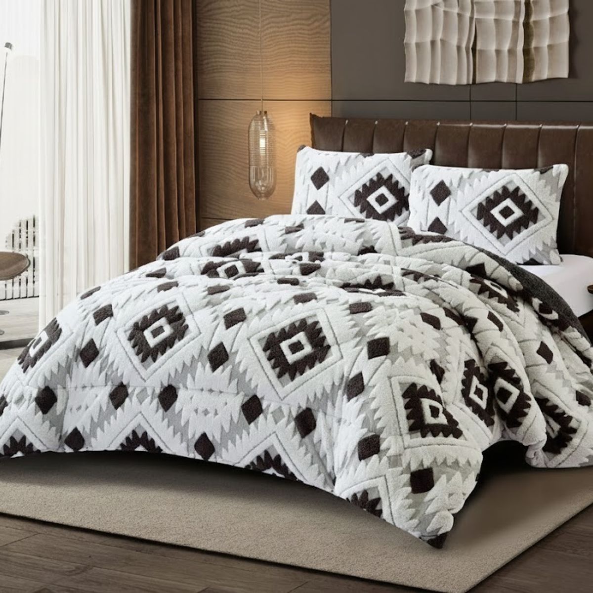 GENERICO - COBERTOR CON CHIPORRO KING  JACQUARD GEOMETRIC INVIERNO QUITA FRIO TF