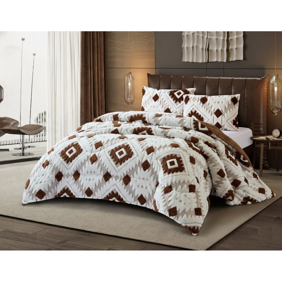 GENERICO - COBERTOR CON CHIPORRO KING  JACQUARD GEOMETRIC INVIERNO QUITA FRIO TF