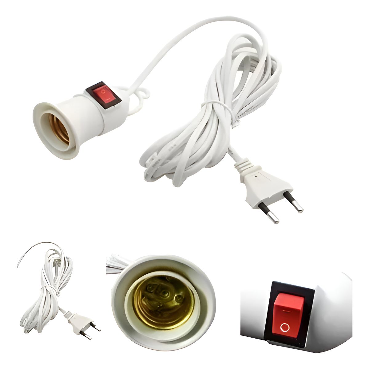 GENERICO - Soquete E27 Con Interruptor Cable 5 Mts Enchufe - Blanco Neutro