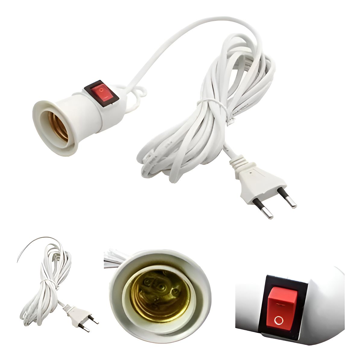GENERICO - Soquete E27 Con Interruptor Cable 5 Mts Enchufe - Blanco Neutro