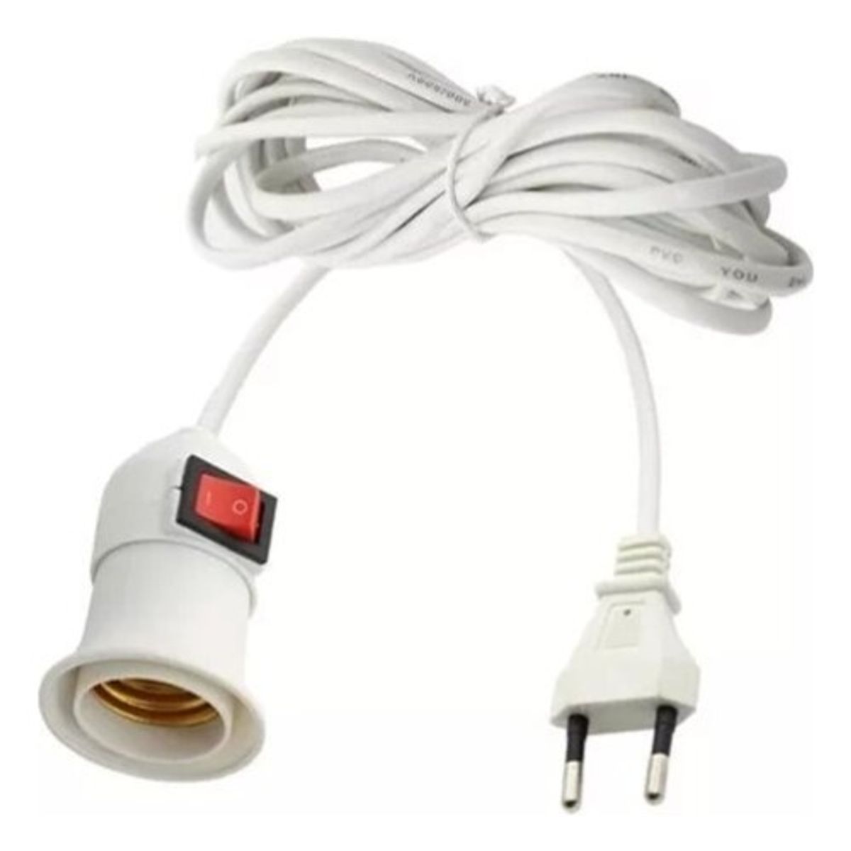 GENERICO - Soquete E27 Con Interruptor Cable 5 Mts Enchufe - Blanco Neutro