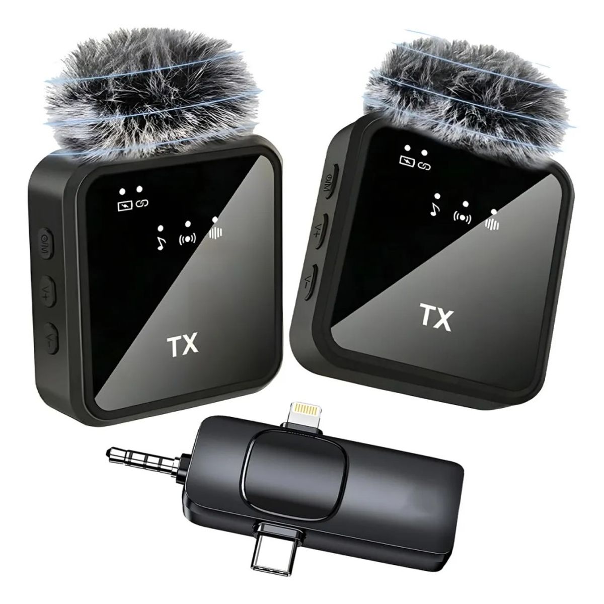 GENERICO - Pack 2 Microfonos Inalambrico 3 En 1 Para iPhone Android Pc Microfono Profesional