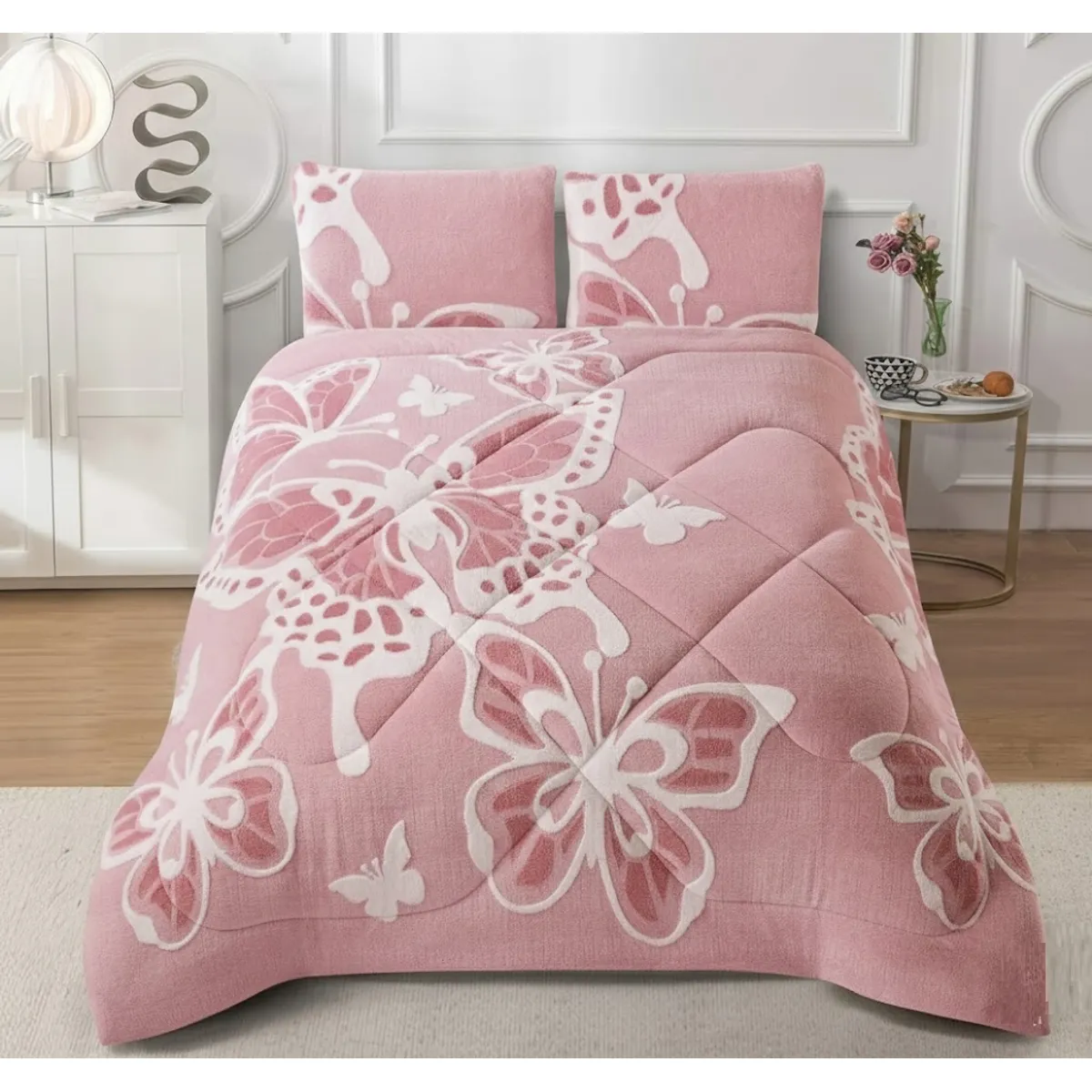GENERICO - COBERTOR  TEXTURIZADO KING CON CHIPORRO  RELIEVE MARIPOSA HACQUARD TF